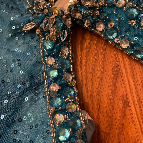 Vintage Y2K Dress Sequin Beaded Gown Slip Dress Cut Out Prom Dress Backless Blue - Picture 15 of 16